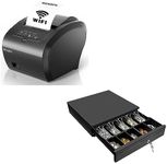 MUNBYN WiFi Receipt Printer with USB Port, 80mm POS Printer and Black Cash Register Drawer, 16" Wide Cash Drawer with Removable Coin Tray