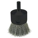 Weiler 10021 0.006" Wire Size, 1" Diameter, 302 Stainless Steel Bristles, Solid End, Stem-Mounted Crimped Wire End Brush