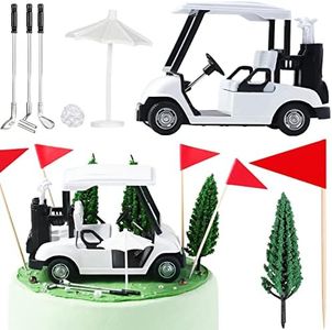 Leitee 21 Pcs Golf Cake Topper Golf Cake Decorations Golf Cupcake Toppers Include Mini Golf Cart Toy, Red Flag, Golf Ball, Green Tree, Golf Clubs, Sun Umbrella for Golf Sport Themed Birthday Party