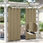 Easy-Going Linen Look Outdoor Curtains Waterproof Windproof Porch Curtains, Soft Thicken Outdoor Privacy Curtains for Patio, Gazebo, Grommet Top and Tab Bottom Drape, 1 Panel, 54x96 inch, Khaki