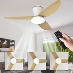 100cm Modern Ceiling Fans with Lights, LED Smart Dimmable Bedroom Fan Light Remote and APP Ceilings Fan Lamp Quiet 6-Speeds Reversible with Memory Function Timer for Living Room, Kitchen-Light Wood