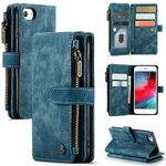 UEEBAI Wallet Case for iPhone SE 2022 5G/iPhone 7/iPhone 8/iPhone SE 2020, Handmade PU Leather Phone Case Card Slots Magnetic Zipper Kickstand Cover Vintage Flip Case for iPhone SE3/SE2 - Blue