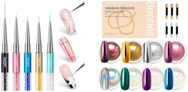Beetles Gel Polish Nail Art Liner Brushes 5Pcs Painting Art Design Pen Set Diamond Application with Chrome Nail Powder Mirror Effect Holographic Aurora Iridescent Pearlescent Manicure