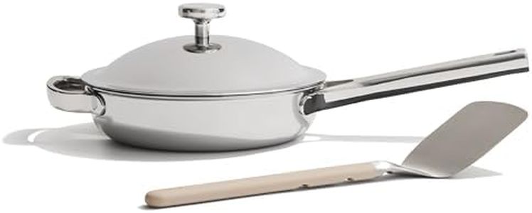Our Place Titanium Mini Always Pan Pro - 8.5” (1.48 Qt) No-Coating Nonstick Skillet | Tri-Ply Titanium & Stainless Steel | Safe for Oven, Induction & Cooktops up to 1000°F | Includes Spatula | Chrome
