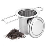 ASelected Tea Infuser,304 Stainless Steel Fine Tea Strainer with Lid and Foldable Handle,Tea Filter for Teapots Cups Mugs to Brewing Steeping Loose Tea and Coffee, 1 Pack