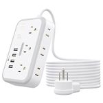 10 FT Extension Cord Indoor, NTONPOWER Flat Plug Power Bar with 6 Outlets 4 USB Ports, Desktop Power Strip with USB, Wall Mount, Overload Protection for Home, Office, Nightstand and Dorm Room, White