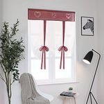 SIMPVALE 1 Piece Tie up Voile Curtain - Embroidery Roman Blind Shade - Sheer Curtains Tulle Panels Window Cover for Bedroom, Study, Bathroom, Kitchen (Red, Width 100cm / Height 140cm)