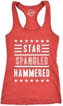 Womens Star Spangled Hammered Funny Workout Shirts Sleeveless Ladies Fitness Tank Top Funny Racerback Tank Patriotic Tank Top for Women Funny Drinking Tank Red L