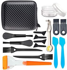 VOOK Brushes & Spoons Kit for Herb Grinder Include 6 Pcs 2 Types of Scrapers,6 Pcs 3 Types of Brushes,1 Pcs Plastic Jar and A Storage Box black blue Transparent