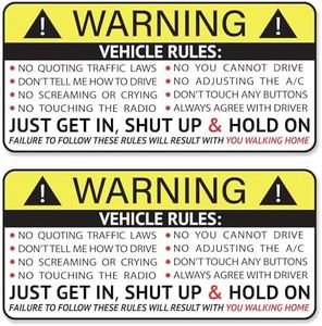 GRITKULTURE Funny Passenger Rules Vehicle Safety Warning Decal Stickers 2 Pack 1.8 inch X 3.7 inch Vinyl for Car, Dash, Truck, Window, Tumblers, Graphic Bumper for Laugh