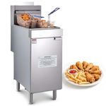 VEVOR Commercial Deep Fryer, 3-Burner Fryer for Restaurants, Stainless Steel Floor Standing Deep Fryers with Dual Baskets and Adjustable Temperature, Propane Powered, 40 lbs Capacity, 90,000 BTU