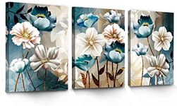 SERIMINO 3 Piece Lotus Flower Canvas Wall Art for Living Room White and Indigo Blue Floral Picture Wall Decor for Dining Room Bedroom Bathroom Kitchen Print Painting for Home Decorations