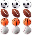 Mini Sports Balls for Kids Party Favor Toy, Soccer Ball, Basketball, Football, Baseball (12 Pack) Squeeze Foam for Stress, Anxiety Relief, Relaxation. (12 Pack (Mix Sports))