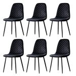 AINPECCA Set of 6 Dining Chairs Velvet Fabric Thickened Cushion Backrest with Metal Legs Living Room Lounge Home (Black,6)