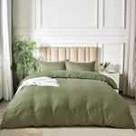 PHF Washed Soft Duvet Cover Set Double Size, 3 PCS Silky Breathable Microfiber Comforter Cover Set, Ultra Soft Comfy Duvet Cover with Pillow Shams (Double Size, 200 x 200 cm, Olive Green)