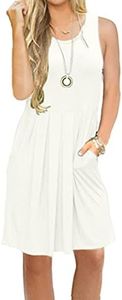 AUSELILY Women's Sleeveless Dresses for Women 2025 Pleated Loose Swing Knee Length Dress with Pockets White XL