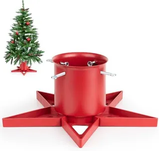 GuuG Real Christmas Tree Stand Base - Live Trees Small Christmas Tree Holder up to 6.5ft Trees for Real Xmas Trees 0.53 Gal Star+ Red