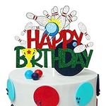 Bowling Happy Birthday Cake Topper - Sport Themed Glitter Cake Topper For Boys Kids - Bowling Alley Birthday Party Decorations Supplies