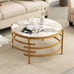 Round Coffee Table Faux Marble - LifeSky 32" Center Table Circle Sintered Stone Metal Gold