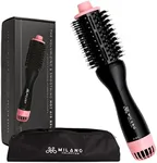 Milano Collection Hot Air Hair Brush Dryer, Quick & Easy Styling, Hair Volumizer for Human Hair Wigs & Natural Hair, Lightweight Round-Shaped Barrel Blow Dry Brush, Black