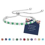 Fehki Bracelet for Womens Silver Tennis Bracelets Birthstone Dainty Bracelet Crystal Zirconia Bracelet Birthday Christmas Jewellery Gifts for Mum Sisters Girlfriend