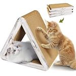 Triangle Cat House Cardboard Foldable, 3 Reversible Cat Scratching Pad Tunnel, Vertical Cat Scratching Post Ramp Cat Furniture Cat Scratcher for Indoor Cats and Kitten to Scratch, Play and Hide