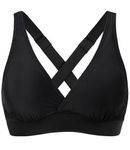 Women's Sporty Adjustable Wide Straps Bikini Top Large Bust Criss Cross Back Supportive Swimsuit Tops Only, Black, Large