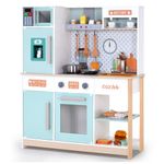 CoziBB Kids Wooden Toy Kitchen, Play Kitchen Toy for Girls Boys Gifts, Large Pretend Role Play Kitchen Kids Birthday for Toddler Baby, Corner Kitchen Playset, Children Age 3+, Blue with Utensils