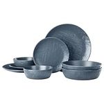 Navaris Linen Artisan Dinnerware Set (8 Pieces) - Plate and Bowl Set for 2 People with Dinner Plates, Side Plates, Pasta Bowls, and Soup Bowls - Smoky Blue