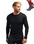 Merino.tech Merino Wool Base Layer - Mens 100% Merino Wool Midweight Long Sleeve Thermal Shirts + Wool Hiking Socks (Large, Charcoal Gray 250)