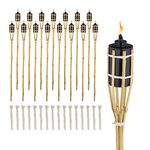 Relaxdays Set of 16 Garden Oil Torches, with Replacable Wicks, Bamboo & Iron, Outdoor Party Flares, HxØ: 90x6cm, Natural