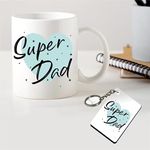 PICRAZEE "Super Dad Gift for Fathers Day/Birthday Gift for Father | Dad | Papa | Daddy (1 White Ceramic Coffee Mug, 1 Wooden Key Ring) (Super Dad)