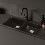 Benelave by Hindware BLACP91001 Quartz Sink 45x20x10 for Kitchen | Double Bowl | Black Color | Better Sound Absorption for Quieter Use | 7-year Manufacturer Warranty