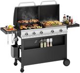 Sophia & William Propane Gas Grill and Griddle Combo with Porcelain-Enameled Cast Iron Grates, Dual Outdoor BBQ Grill with Flat Top Griddle for Barbecue, 696 SQ.IN. Cooking Area