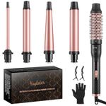 Curling Wand 5 in 1, Hair Curler Ceramic Curling Iron Set with 5 Interchangeable Straightener Brush Barrels for Long Thick Thin Hair, Hair Styling Tools with Glove