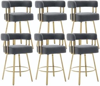 xifan space Counter Height Bar Stools Set of 6, Modern 27" H Barrel Counter Chairs with Shell Back, Gold Teddy Velvet Bar Chairs for Kitchen Island, Comfy Upholstered Bar Stools with Backrest,Gray