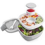 Bentgo Salad - Stackable Lunch Container with Large 54-oz Salad Bowl, 4-Compartment Bento-Style Tray for Toppings, 3-oz Sauce Container for Dressings, Built-in Reusable Fork & BPA-Free (Gray)