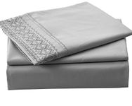 Home Beyond & HB design - Embroidery 3-Piece Bed Sheet Set with Deep Pocket Fitted Sheet - Ultra Soft Brushed Microfiber Bed Sheets, Wrinkle, Fade and Stain Resistant (Twin, Dark Grey)