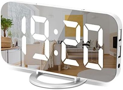 Digital Alarm Clock,6" Large LED Display with Dual USB Charger Ports | Auto Dimmer Mode | Easy Snooze Function, Modern Mirror Desk Wall Clock for Bedroom Home Office for All People (White)