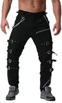 Idopy Men`s Steampunk Gothic Hip Hop Punk Rock Techwear Pants with Chain Black