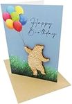 Happy Bear Birthday Card with Wooden Bear Keepsake on the Front