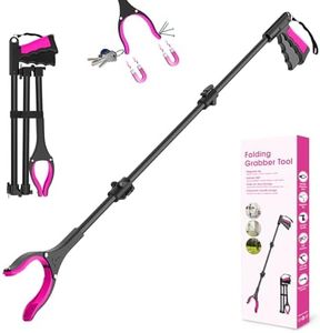 43" Grabber Reacher Tool, Foldable Reacher Grabber Pickup Tool with 360° Rotating Jaw & Two Magnets, Extra Long Trash Picker Upper Grabber, Extension Grabbers for Seniors, Pink