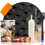 IRONO Poffertjes Pan - Mini Pancake Maker - Pancake Pan - 19 Mini Pancakes - Eggs Crepe Pan - Cast Iron - Includes Brush, Turning Fork, Batter Bottle, 6 Forks, Handles