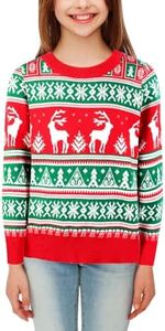 XiaoMoSha Kids Ugly Christmas Sweater - Unisex Winter Knit Crewneck Pullover Family Christmas Sweaters - RedGreen, Large