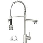 DAYONE Kitchen Sink Mixer Tap with Two Spouts, Spring 360° Swivel Pull Down Kitchen Tap, SUS304 Stainless Steel Commercial Kitchen Sink Tap with 2 Mode, UK Standard Kitchen Faucet, Brushed