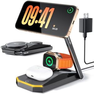 Mavulo Cargador iPhone Carga Rapida Inalambrico,3 en 1 para Apple mag-Safe Cargador Inalámbrico para iPhone 16 15 14 13, Soporte de Carga inalámbrico para Apple Watch, AirPods con LED y Adaptador
