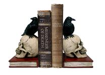 DWK - Murder & Mystery - Ravens on Skulls Bookends Gothic Poe Crow Reading Bookshelf Library Home Décor Book Shelf Accent, 8.5-inch