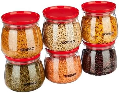 Amazon Brand - Solimo Plastic Storage Jar and Container Set I Air Tight & BPA Free Containers for Kitchen Storage Set I Grocery Kitchen Container Set I Multipurpose Jar, 800 Ml Each, Set 6, Red