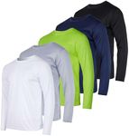 5 Pack Big and Tall Mens Long Sleeve T-Shirt King Size Mesh Workout Dry Fit Gym Crew Tee Athletic Active Casual Exercise Running Top