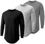 JMIERR Men's 3 Pack Cotton Hipster Hip Hop Longline Crewneck Long Sleeve T-Shirt, T Shirts for Men Pack, US 50(2XL), B-Black/Light Grey/Dark Grey